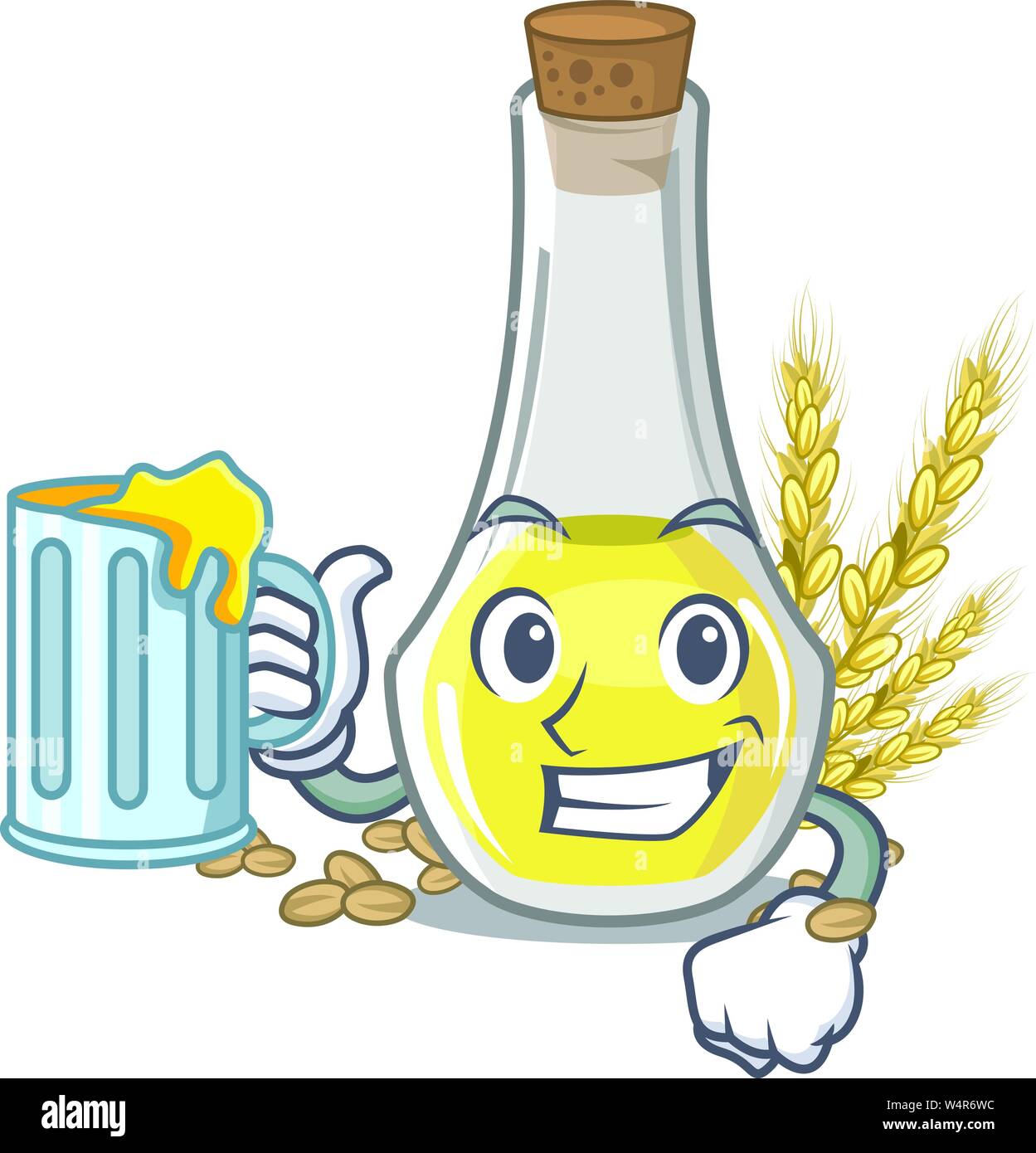 With juice wheat germ oil in a cartoon vector illustration Stock Vector