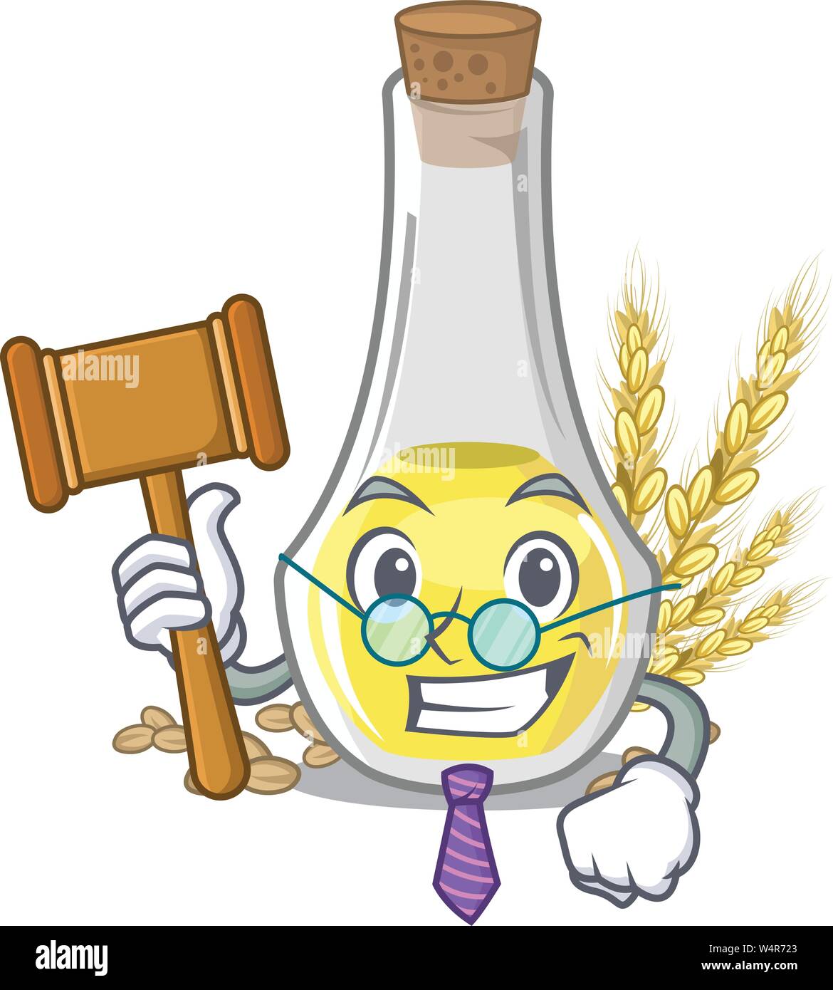 Judge wheat germ oil at cartoon table vector illustration Stock Vector
