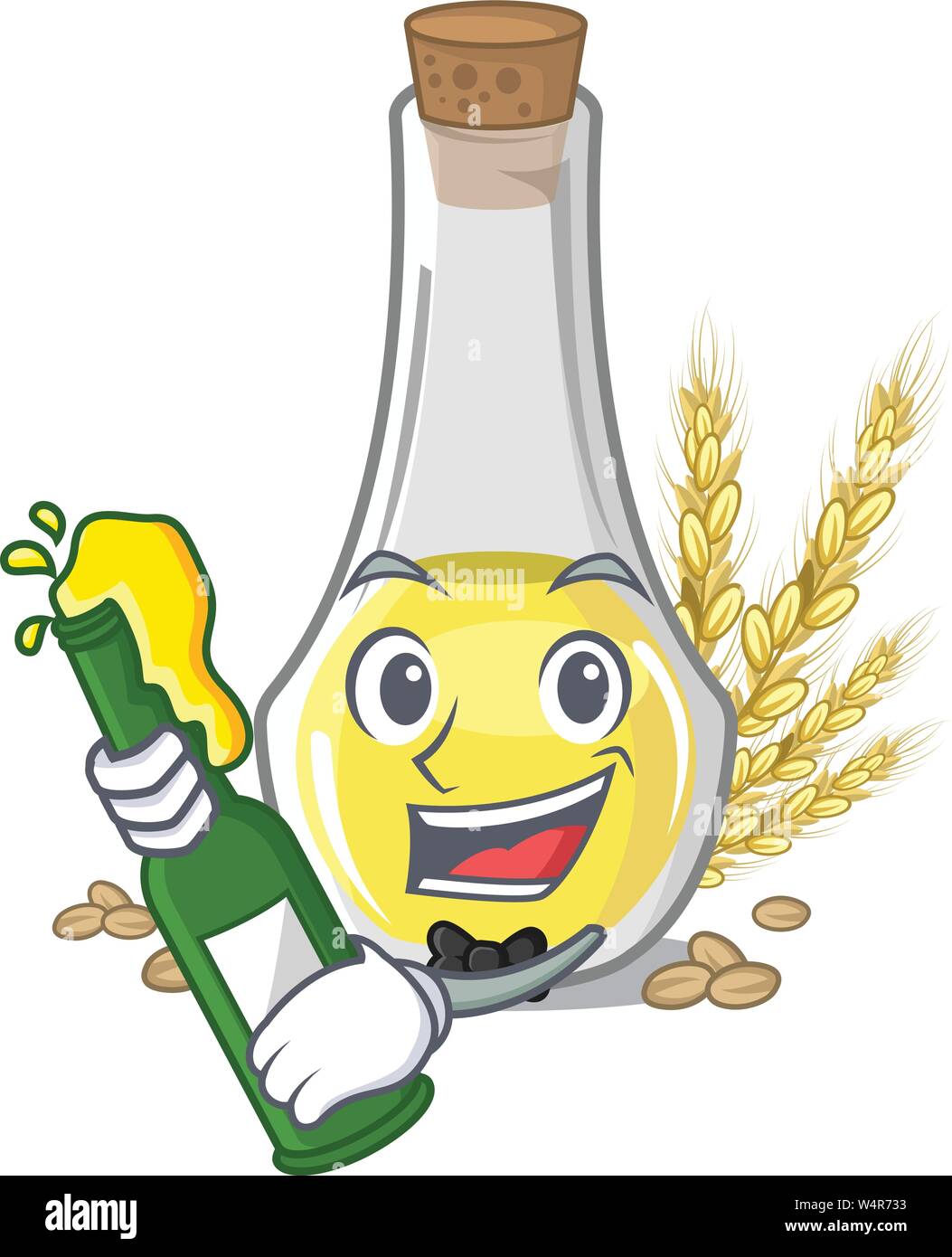 With beer wheat germ oil at cartoon table vector illustration Stock Vector