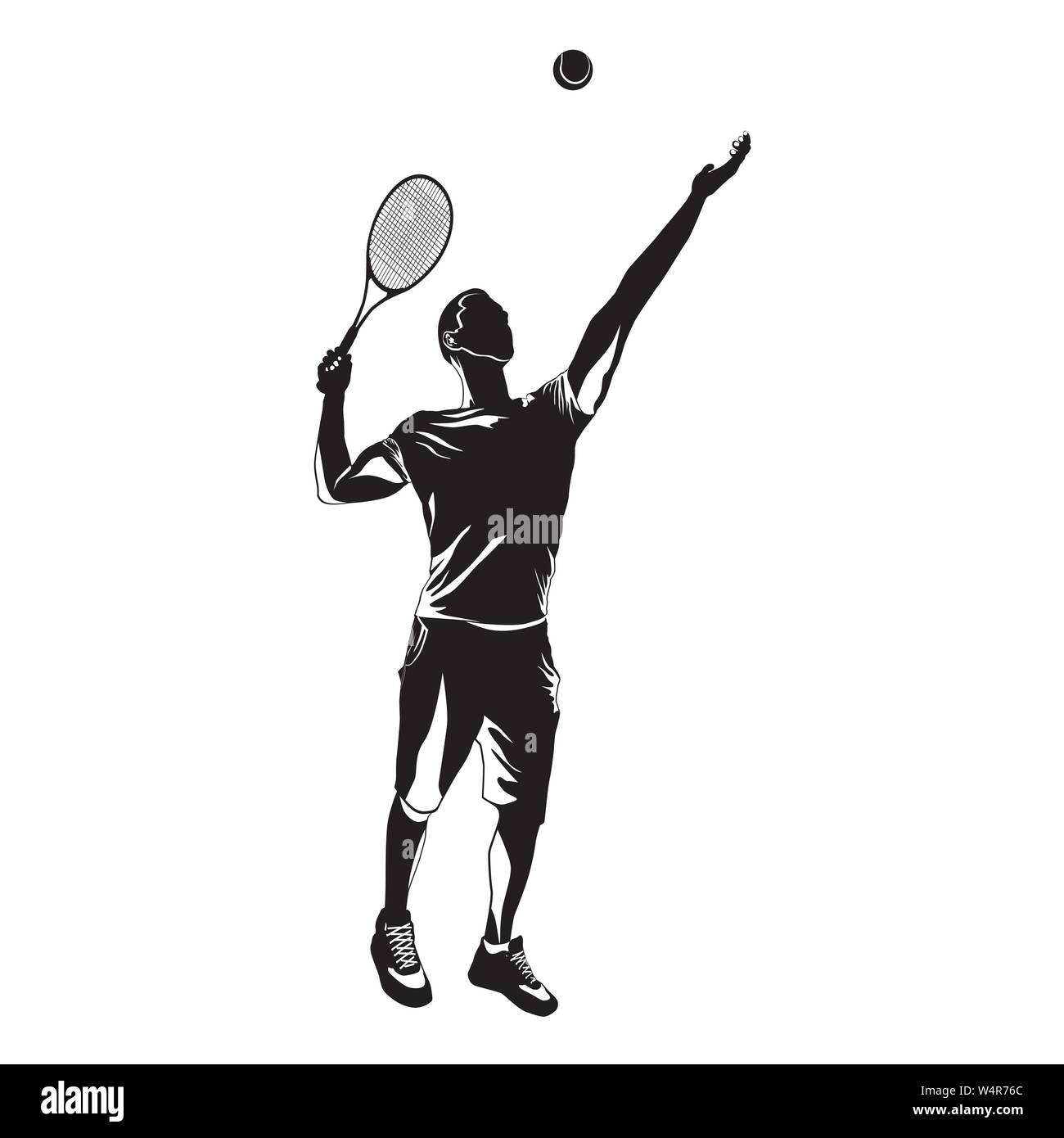 Tennis player black silhouette on white background, vector illustration