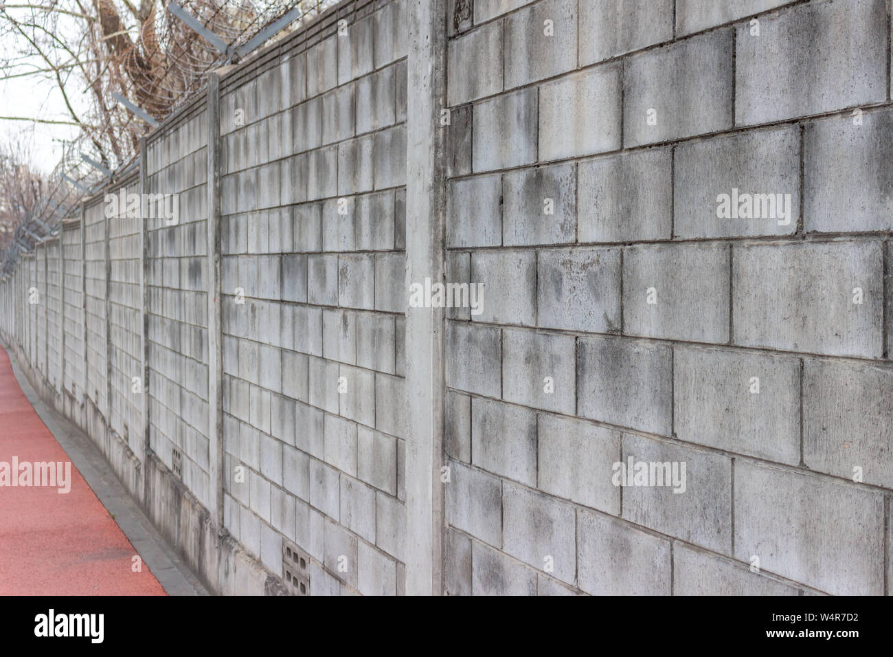 Closeup of grey concrete block wall Stock Photo