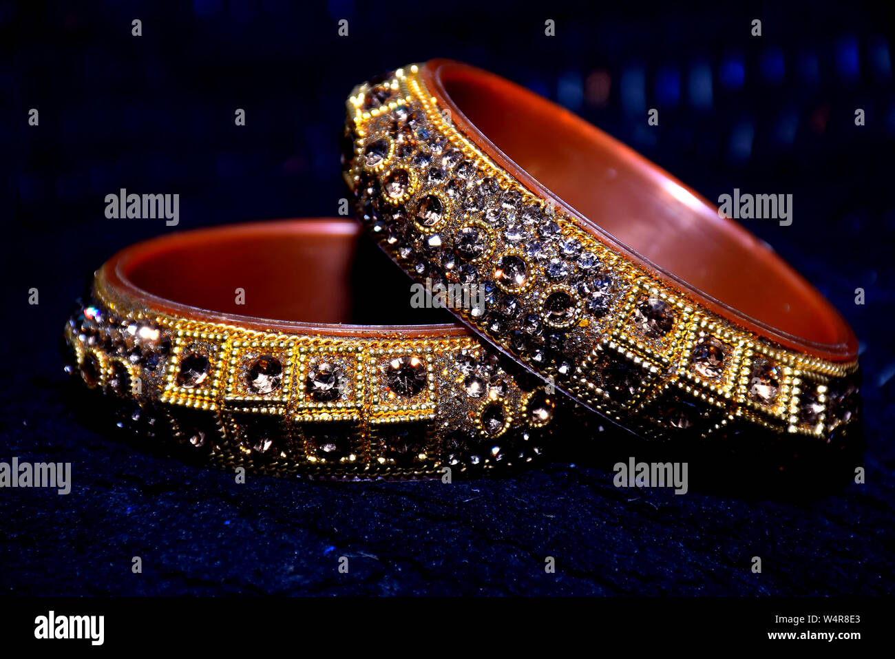 beautiful indian bangles decorated with diamond for daily wear - economic and artificial. Stock Photo
