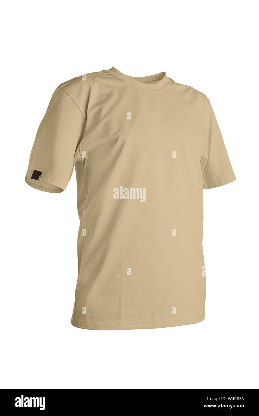 Khaki t-shirt isolated on white background Stock Photo - Alamy
