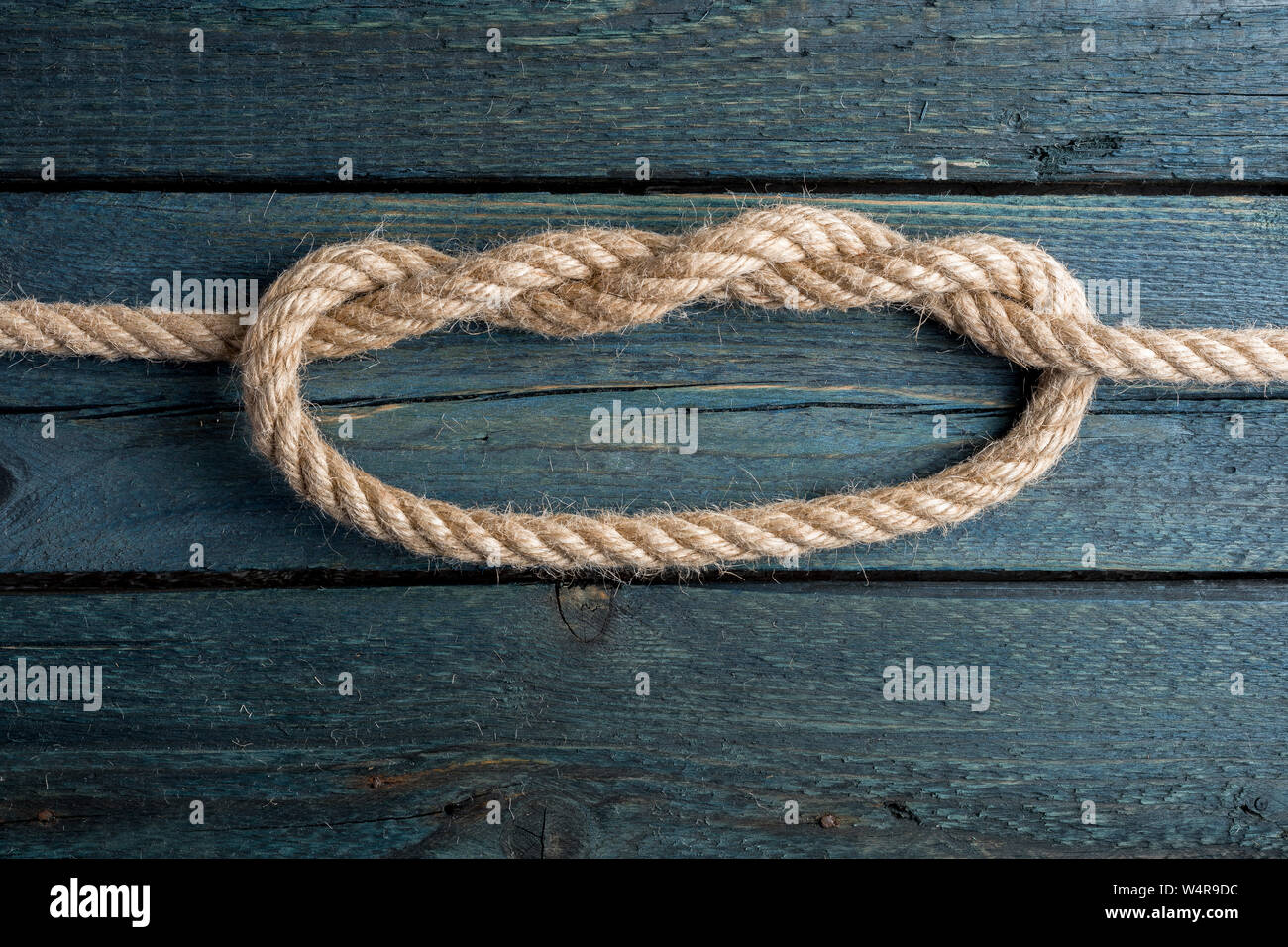 Double Overhand Knot. Rope node Stock Photo