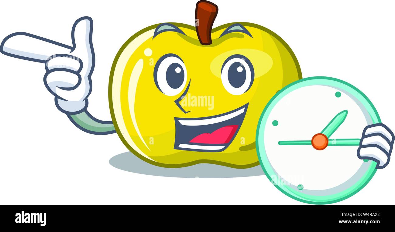 With clock yellow apple in the character shape vector illustration ...