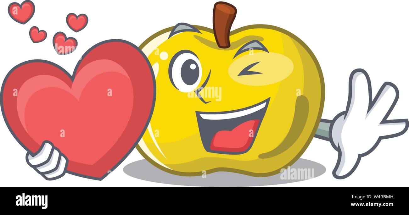With heart yellow apple isolated with the mascot vector illustration ...