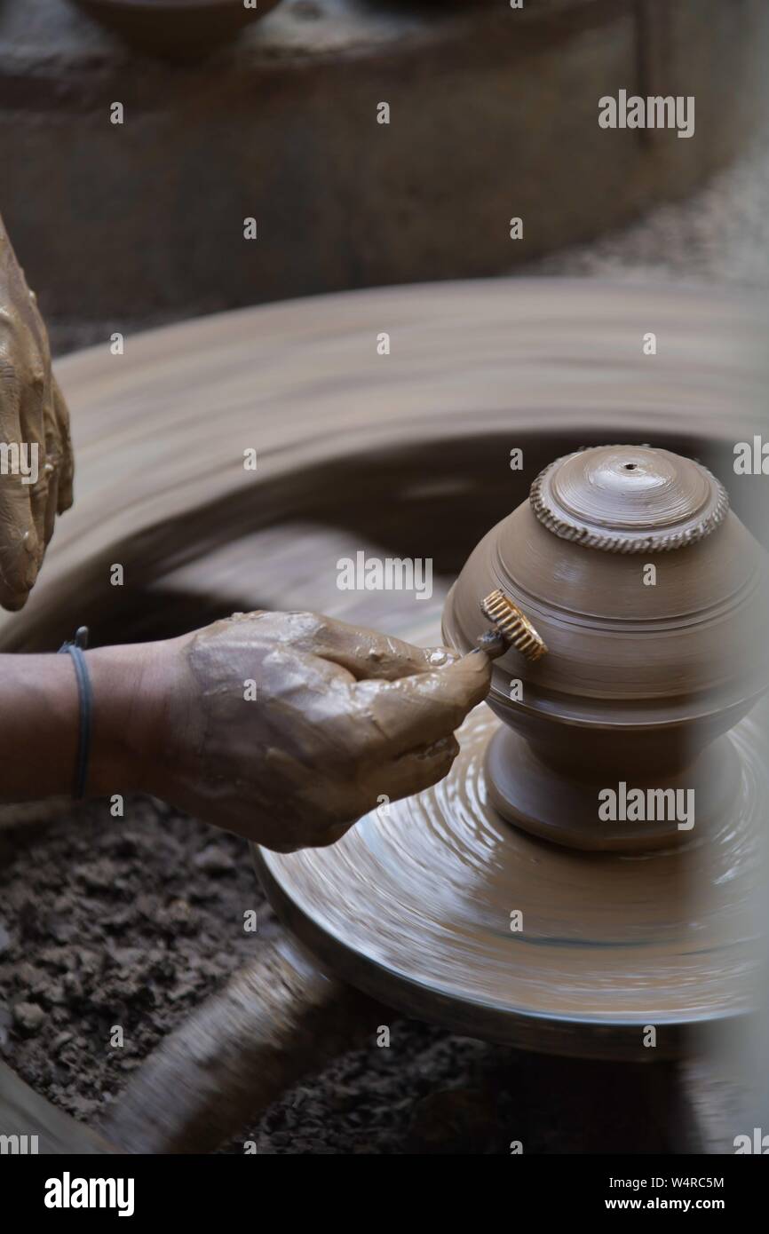 Indian traditional clay pot making from Hyderabad, India. Pots are made ...
