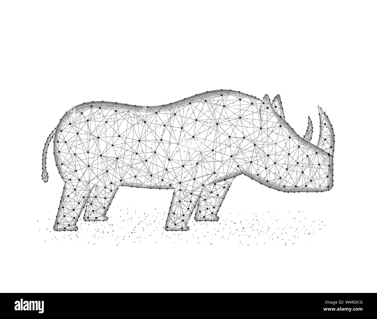 Rhinoceros low poly design, African animal abstract graphics, solitary mammals polygonal wireframe vector illustration made from points and lines on a Stock Vector