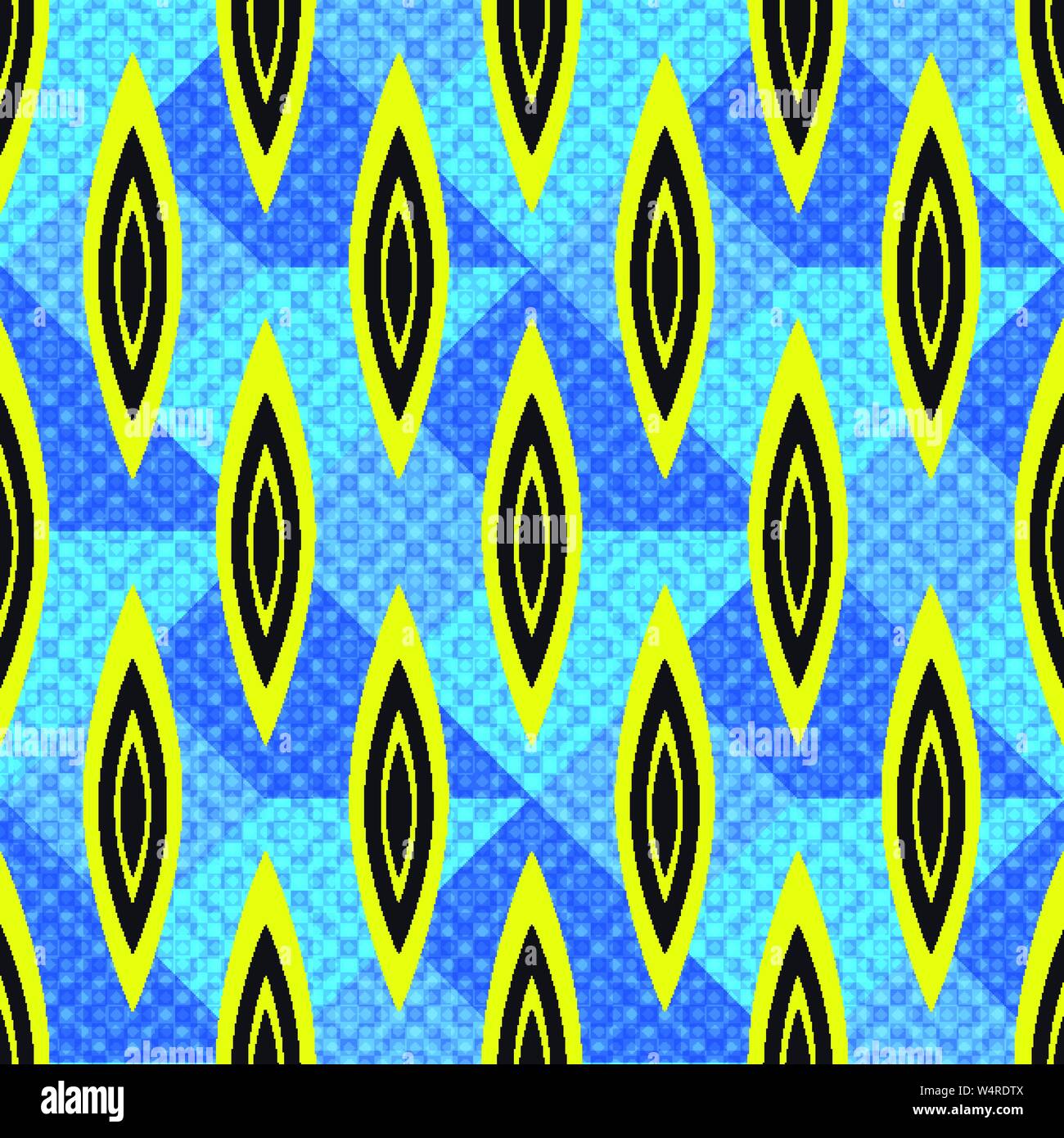 abstract geometric objects on blue background seamless pattern vector illustration Stock Vector