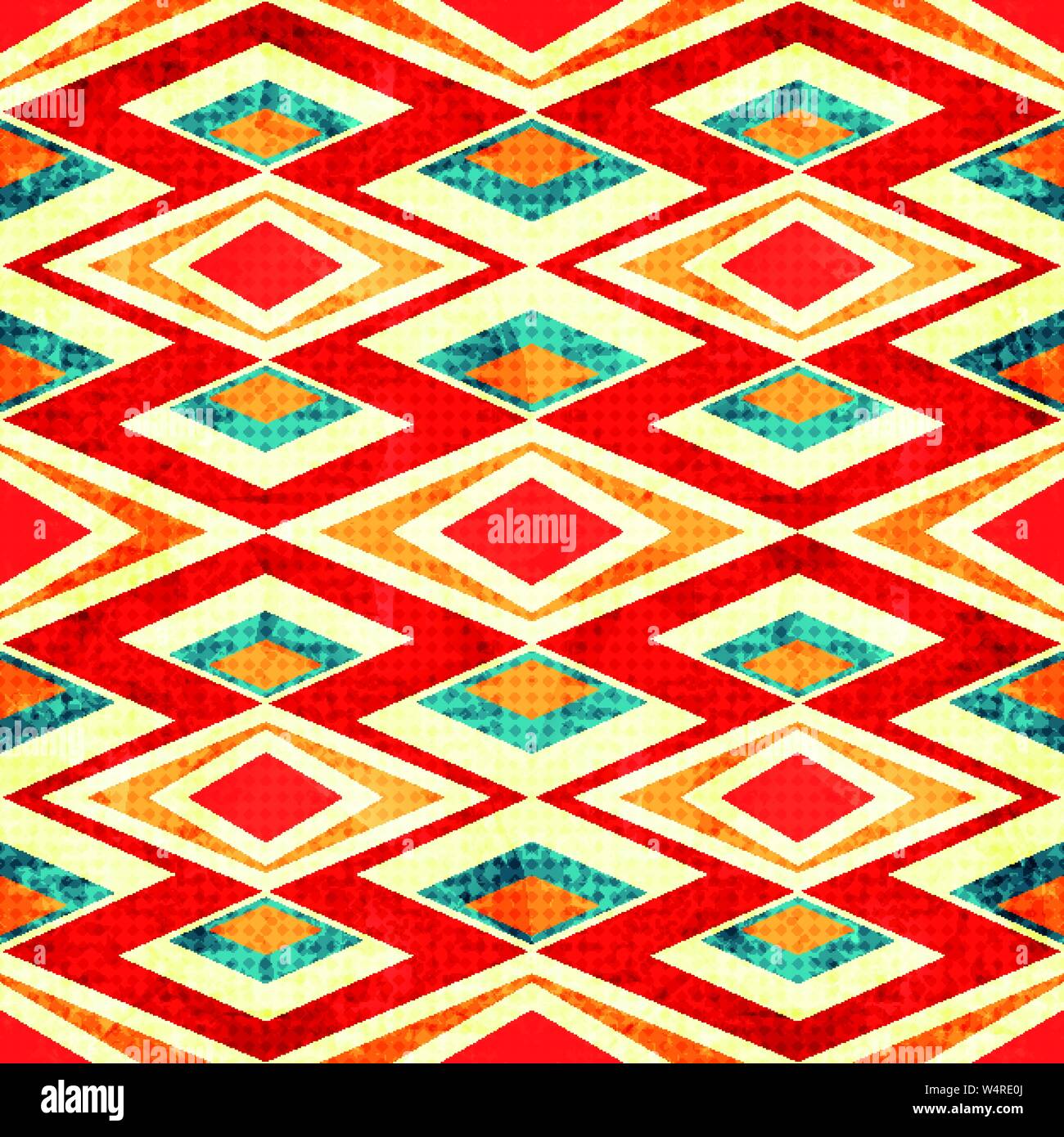 abstract colored polygons in retro style grunge effect seamless pattern Stock Vector