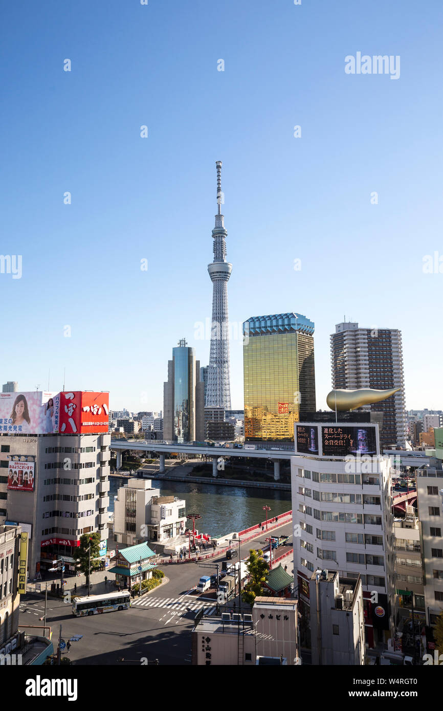 Tokyo Skytree Tower and Sumida River in Tokyo, Japan Stock Photo