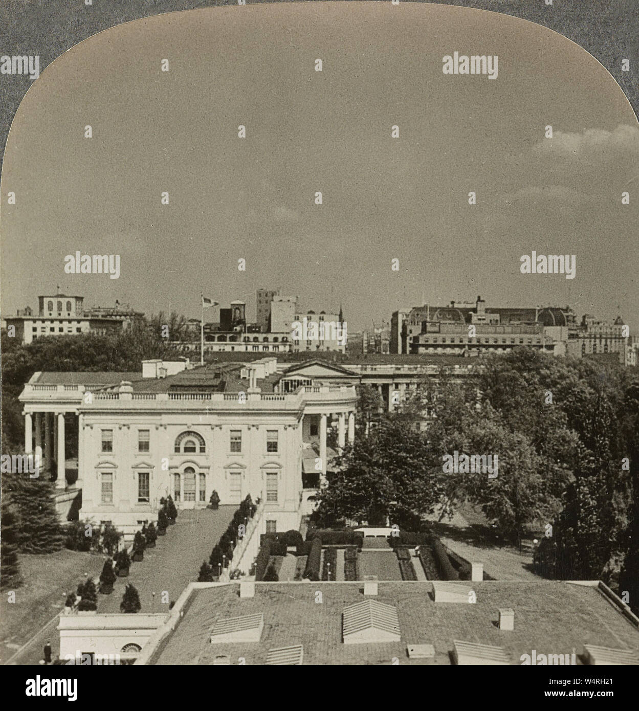 The White House from the Executive Offices in 1935. The White House is the official residence and workplace of the president of the United States. It is located at 1600 Pennsylvania Avenue NW in Washington, D.C. and has been the residence of every U.S. president since John Adams in 1800. Stock Photo