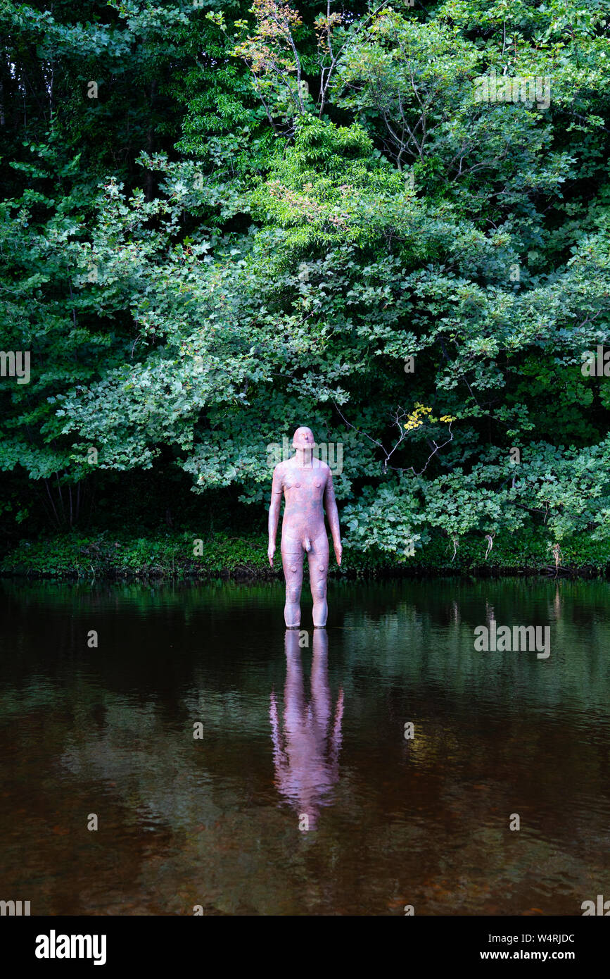 Antony Gormley "6 Times" "Sky" sculpture in the Water of Leith in