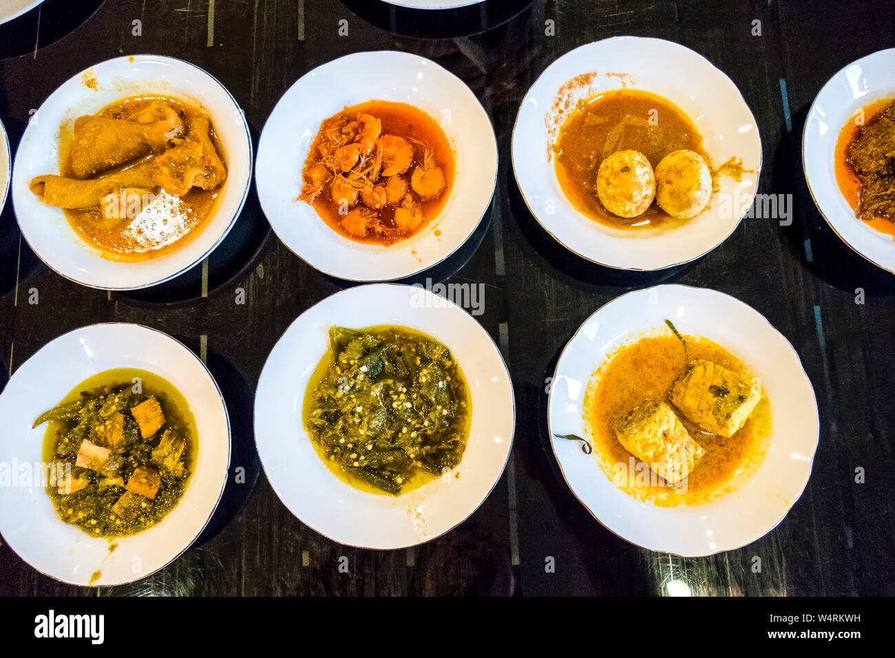 Various meals on plates, Nusa Dua, Bali, Indonesia Stock Photo