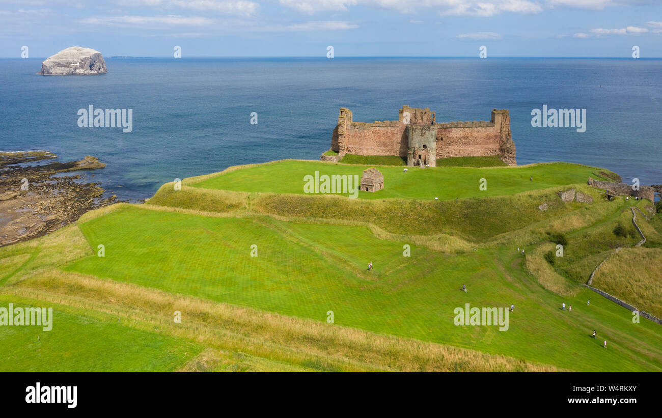 Aerial view of Tantallon Castle in East Lothian, Scotland, UK Stock