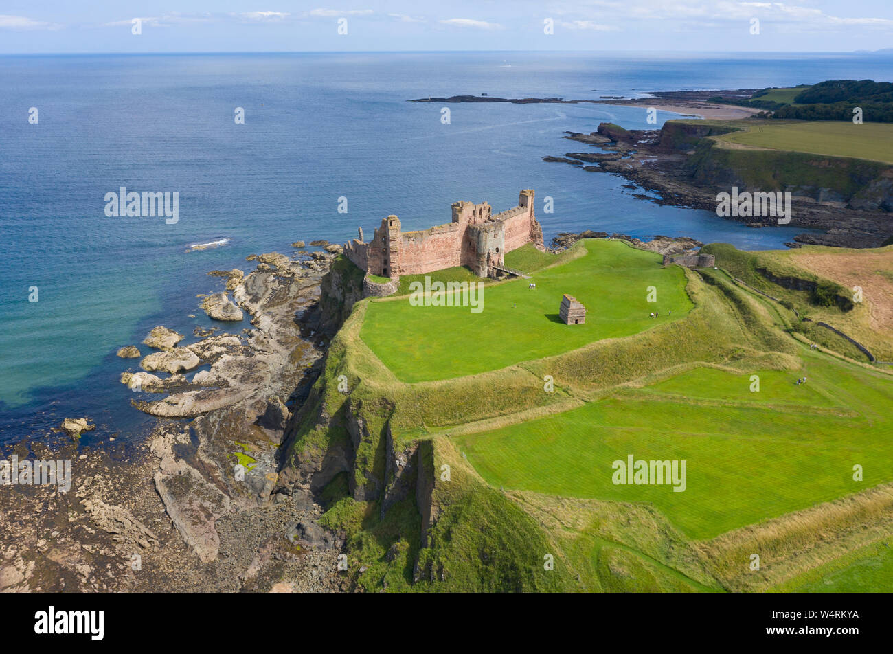 Aerial view of Tantallon Castle in East Lothian, Scotland, UK Stock