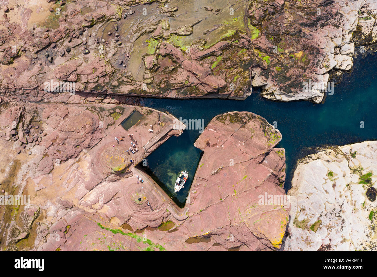 Aerial View of man made harbour at Seacliff beach in East Lothian