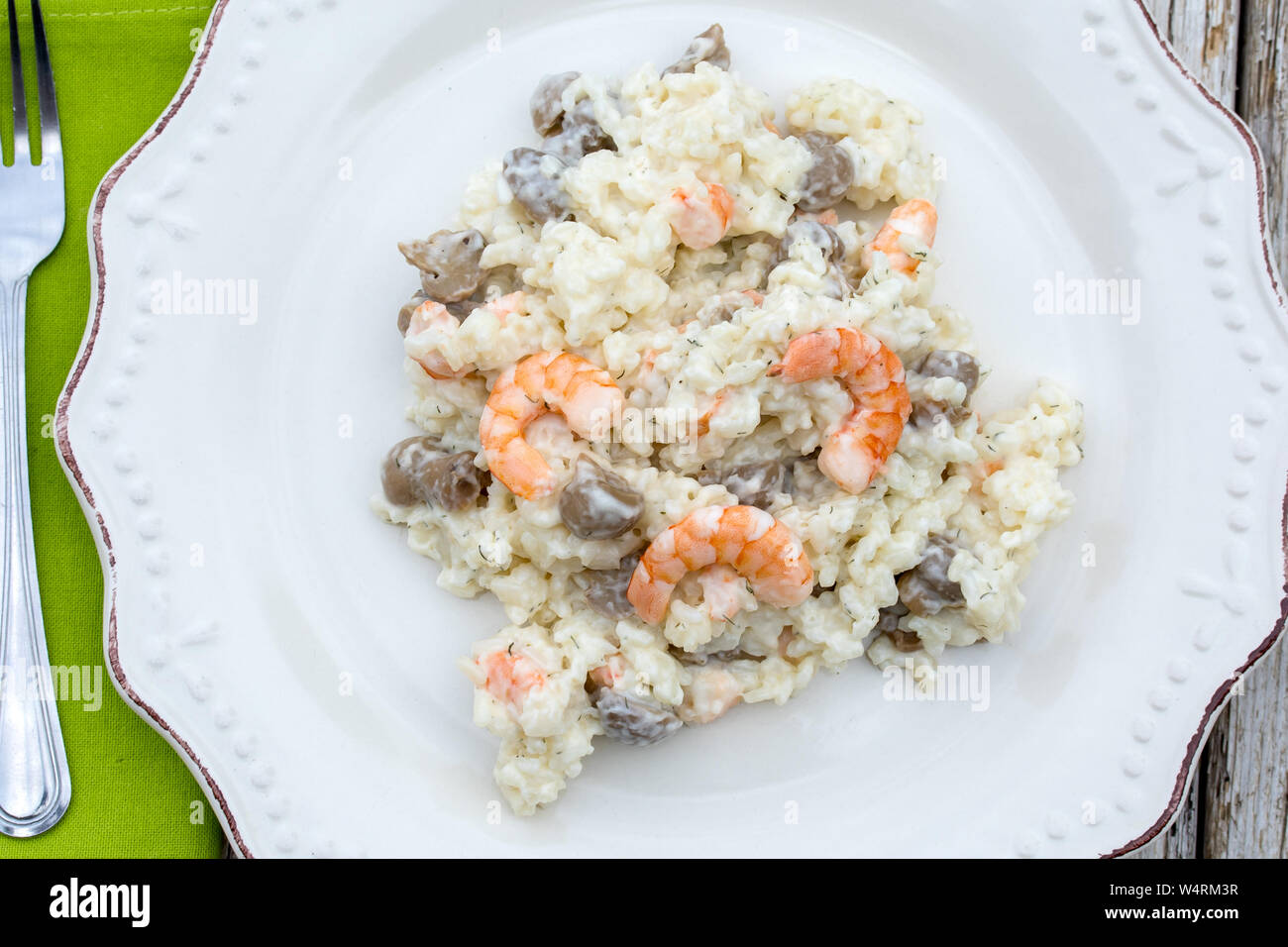 shrimp and mushroom risotto Stock Photo Alamy