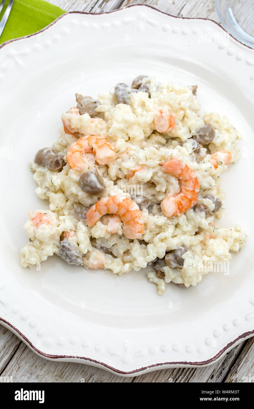 shrimp and mushroom risotto Stock Photo Alamy