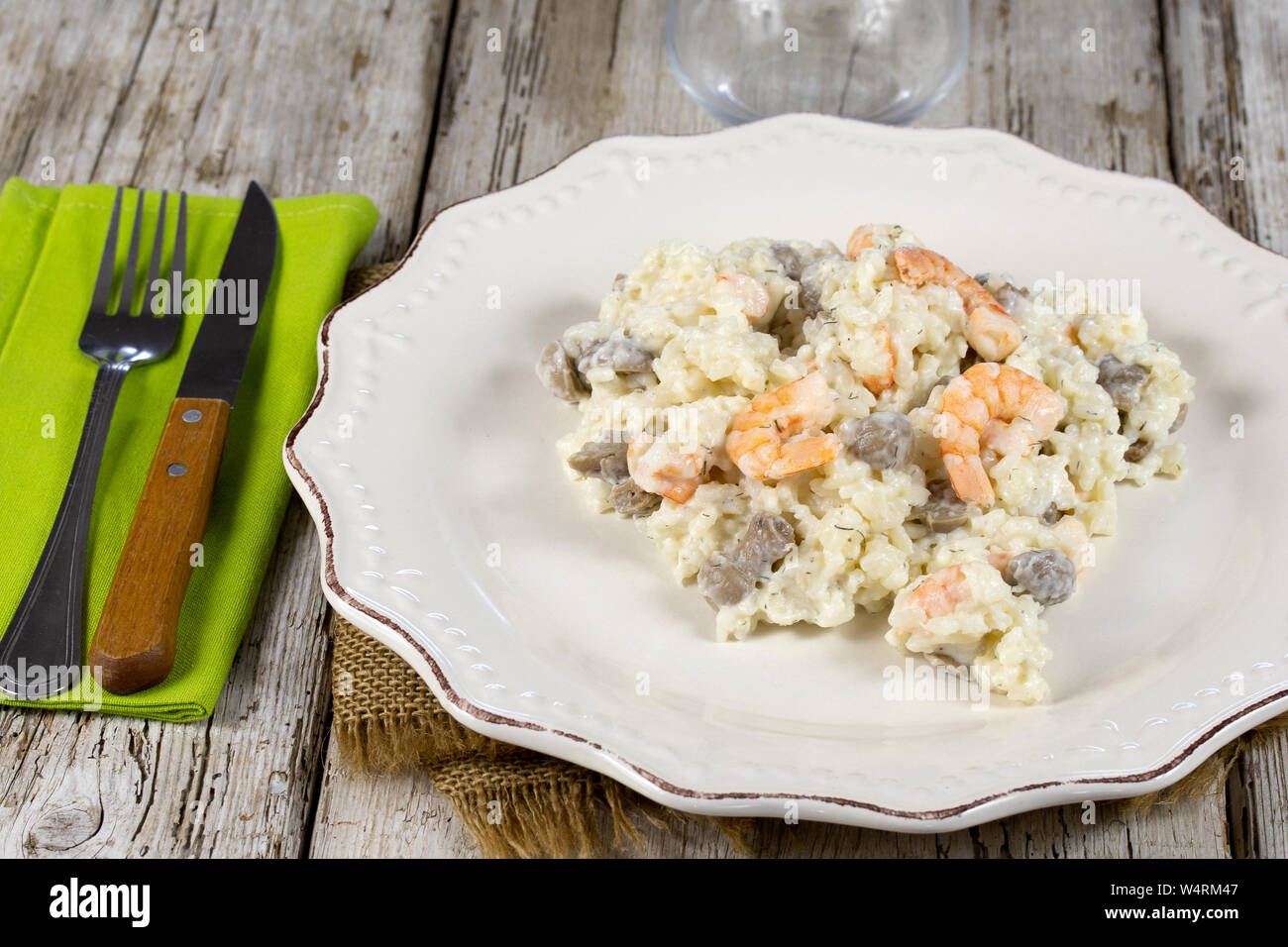 shrimp and mushroom risotto Stock Photo Alamy