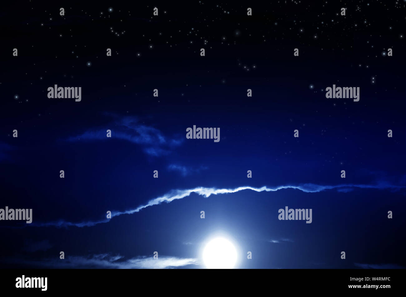 Background night sky with stars, moon and clouds Stock Photo - Alamy