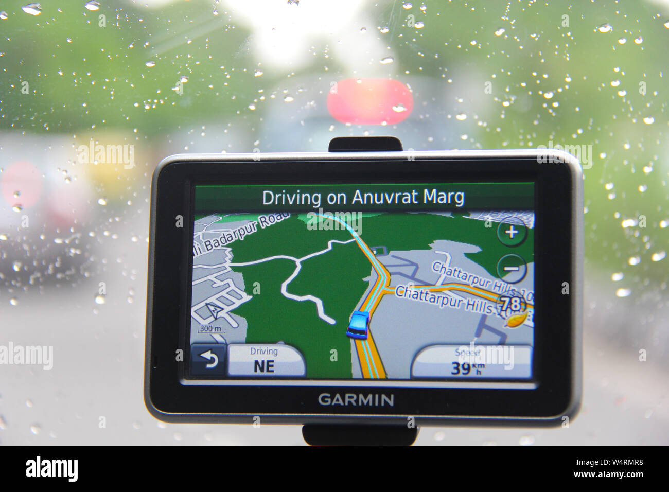Automotive navigation system on car dashboard, New Delhi, India Stock