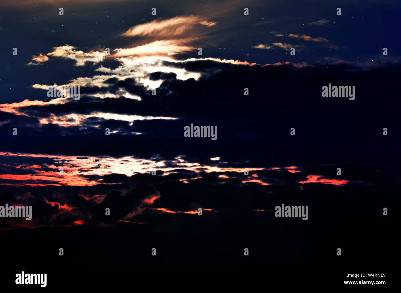 Background night sky with stars, moon and clouds Stock Photo - Alamy