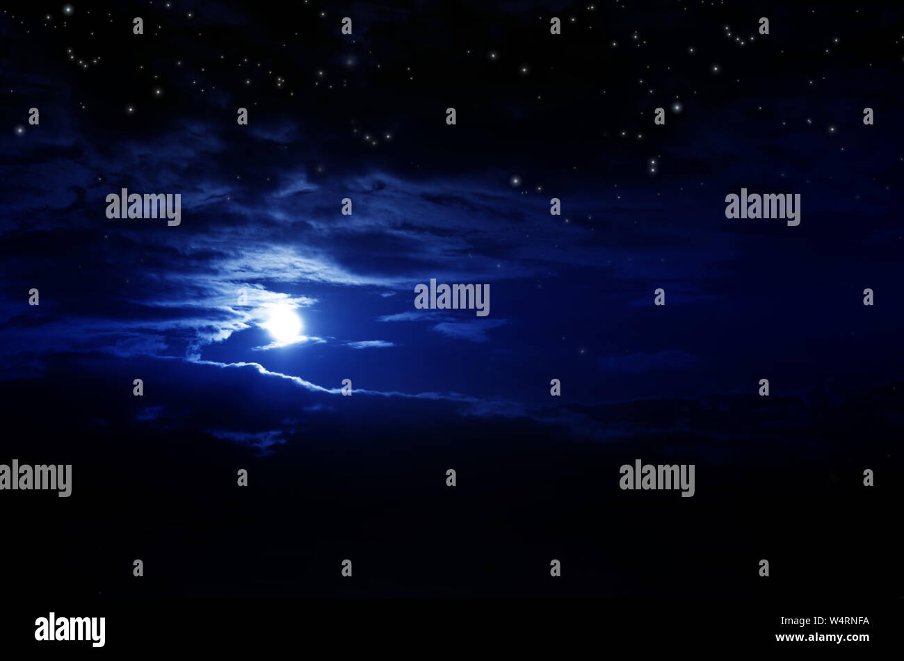 Background night sky with stars, moon and clouds Stock Photo - Alamy