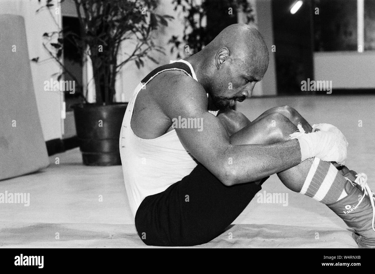 WBC and WBA world champion Marvin Hagler training for his sixth defence