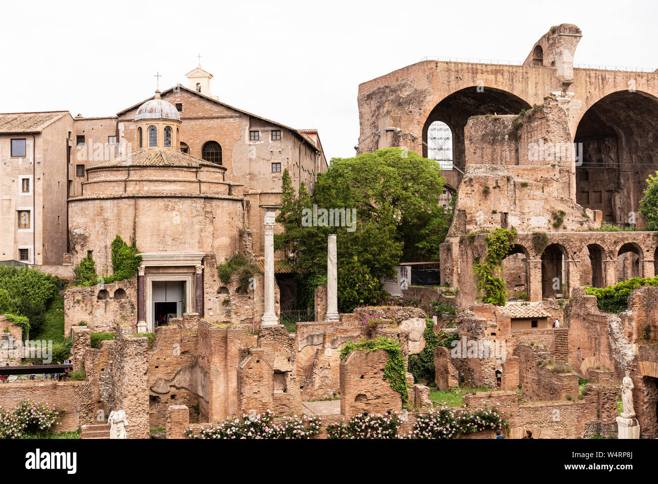 ROME, ITALY - JUNE 28, 2019: people at ancient ruined buildings near ...