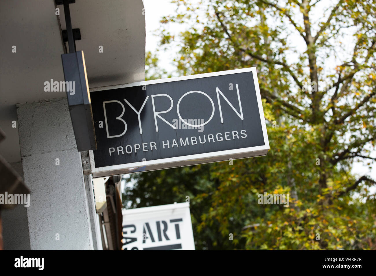 London, United Kingdom, 17th July 2019, Byron Proper Hamburgers Sign Stock Photo