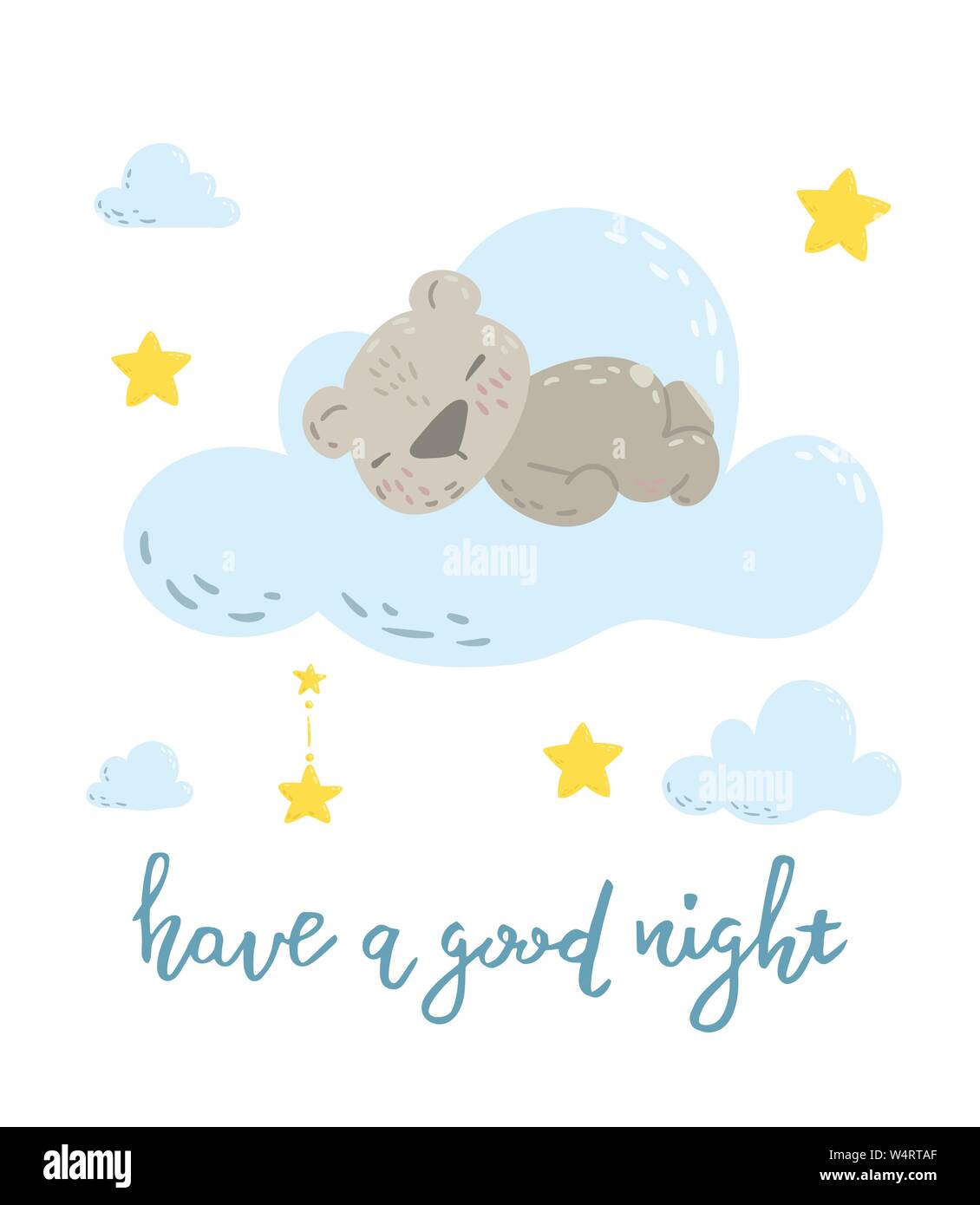 Cute sleeping bear on the cloud cartoon flat vector illustration for ...