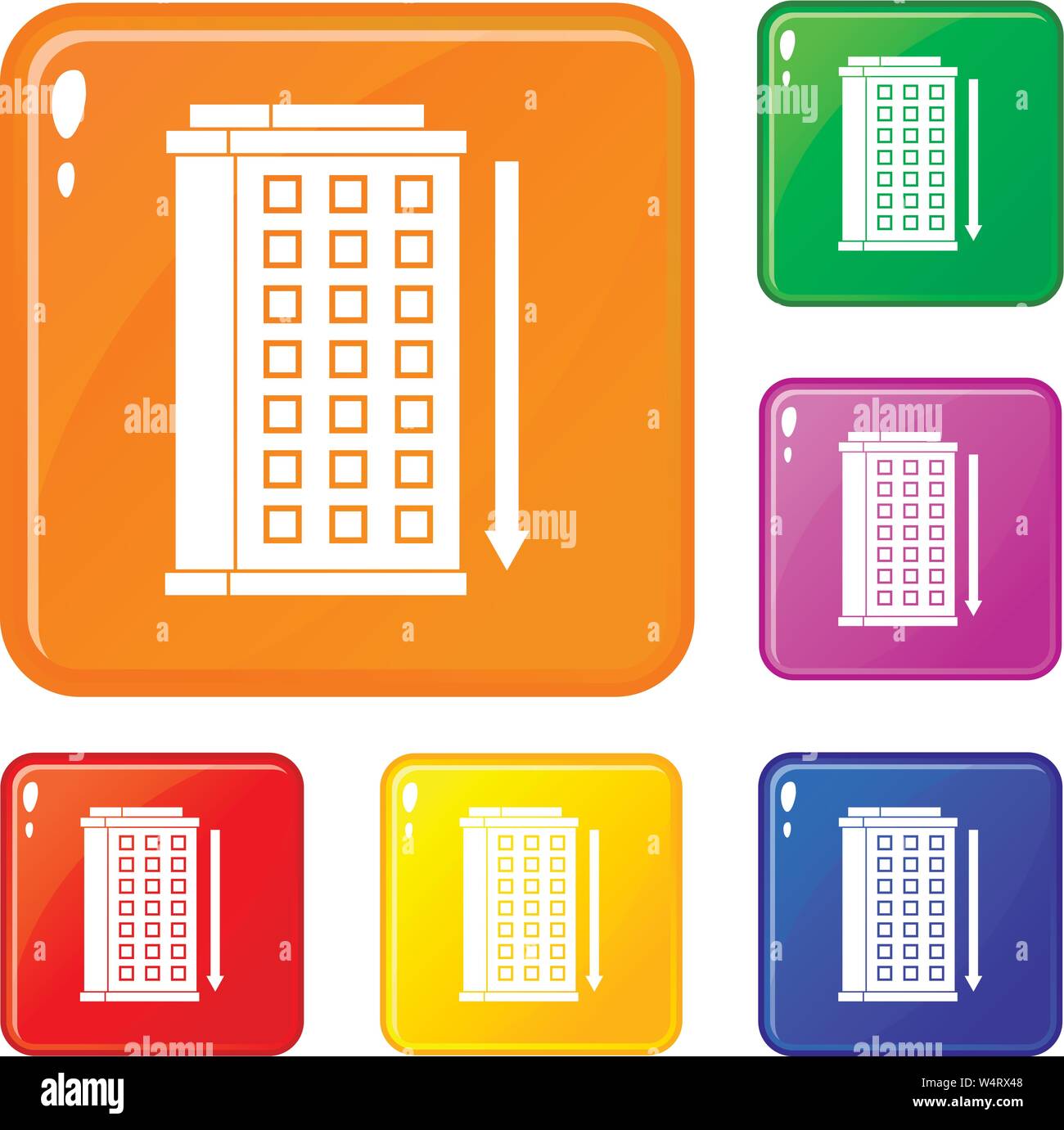 Tall building and down arrow icons set vector color Stock Vector Image ...
