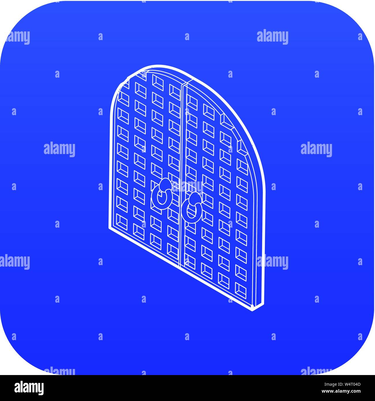 Ancient arched double doors icon blue vector Stock Vector