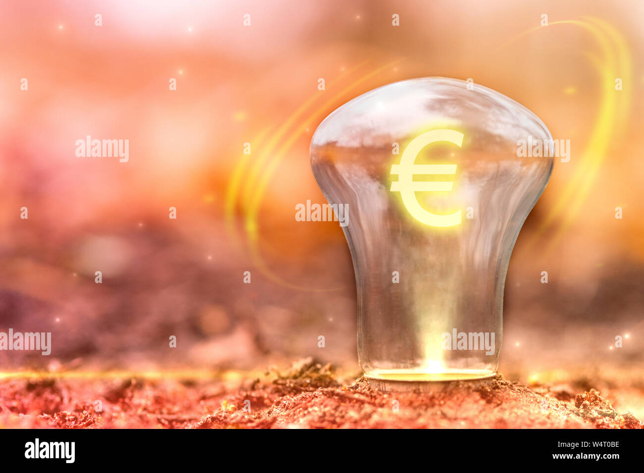 Euro sign concept with copy space. Currency symbol inside the light