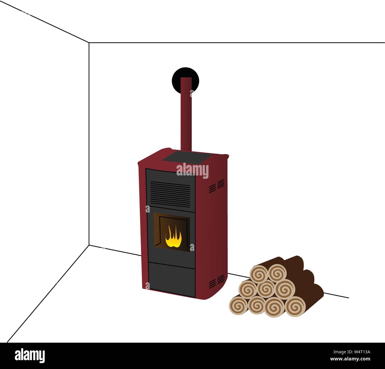 fireplaces, with woods, tools and accessories Stock Vector