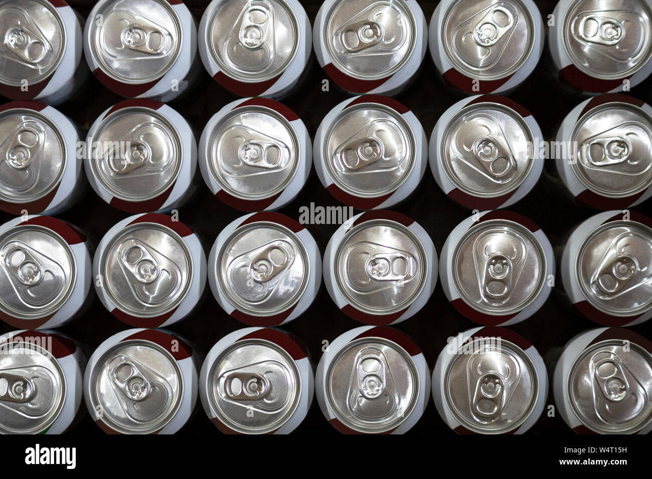Overhead view of soft drink cans Stock Photo
