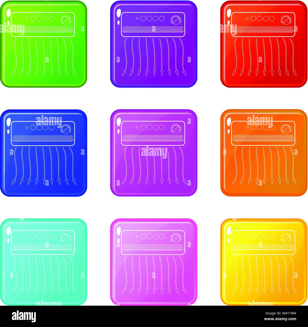 Wall heater icons set 9 color collection Stock Vector