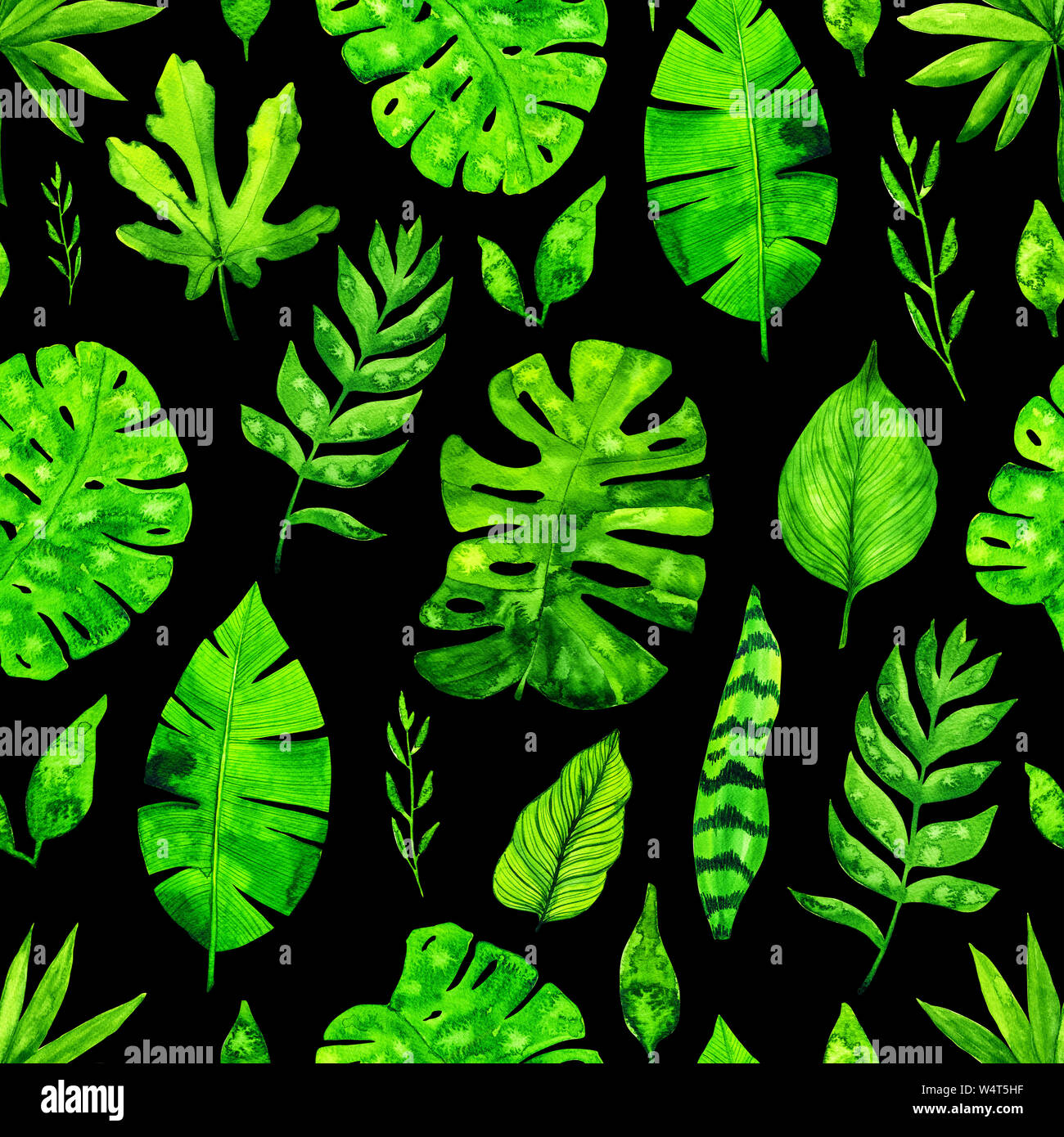 Watercolor tropical leaves seamless pattern background Stock Photo - Alamy