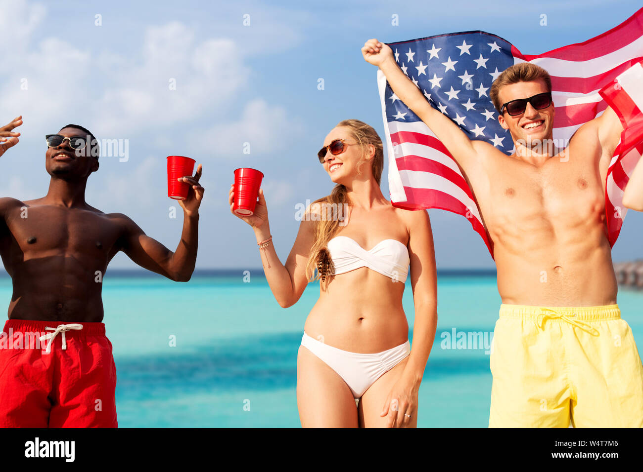 friends at american independence day beach party Stock Photo