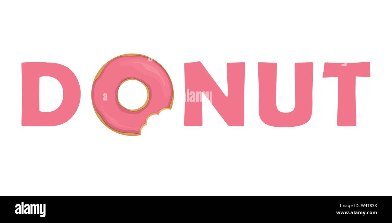 pink donut typography with bitten donut vector illustration EPS10 Stock