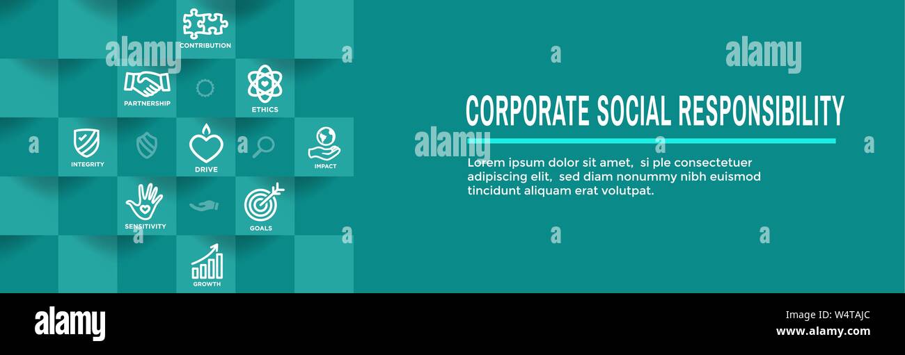CSR-Corporate Social Responsibility Outline Icon Set and Web Header ...