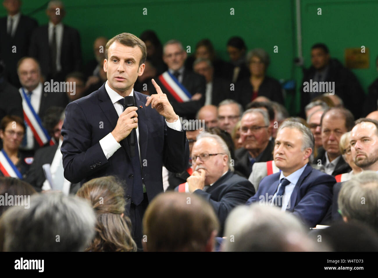 Emmanuel Macron on the occasion of the launching of the Great National Debate in Grand Bourgtheroulde (northern France) on 2019/01/15 Stock Photo