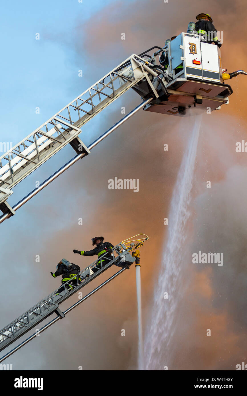 Detroit, Michigan - Firefighters battle a blaze at a long-vacant ...