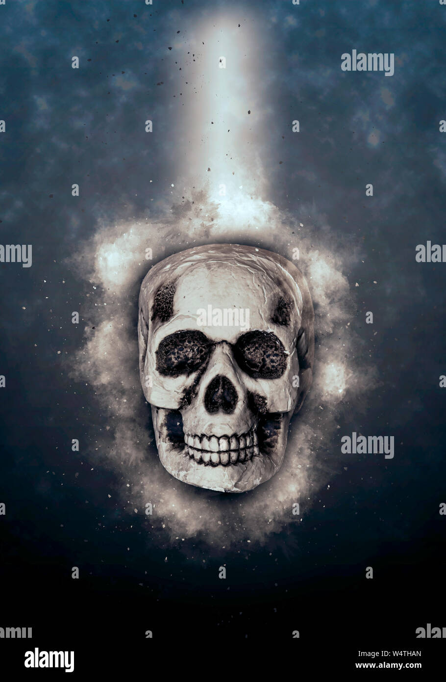 Concept image of a human skull surrounded by cosmic energy Stock Photo