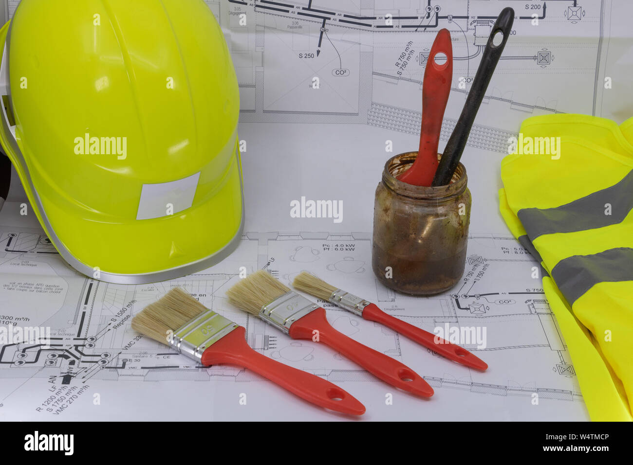 House painting Graphic resource with house plan security equipment