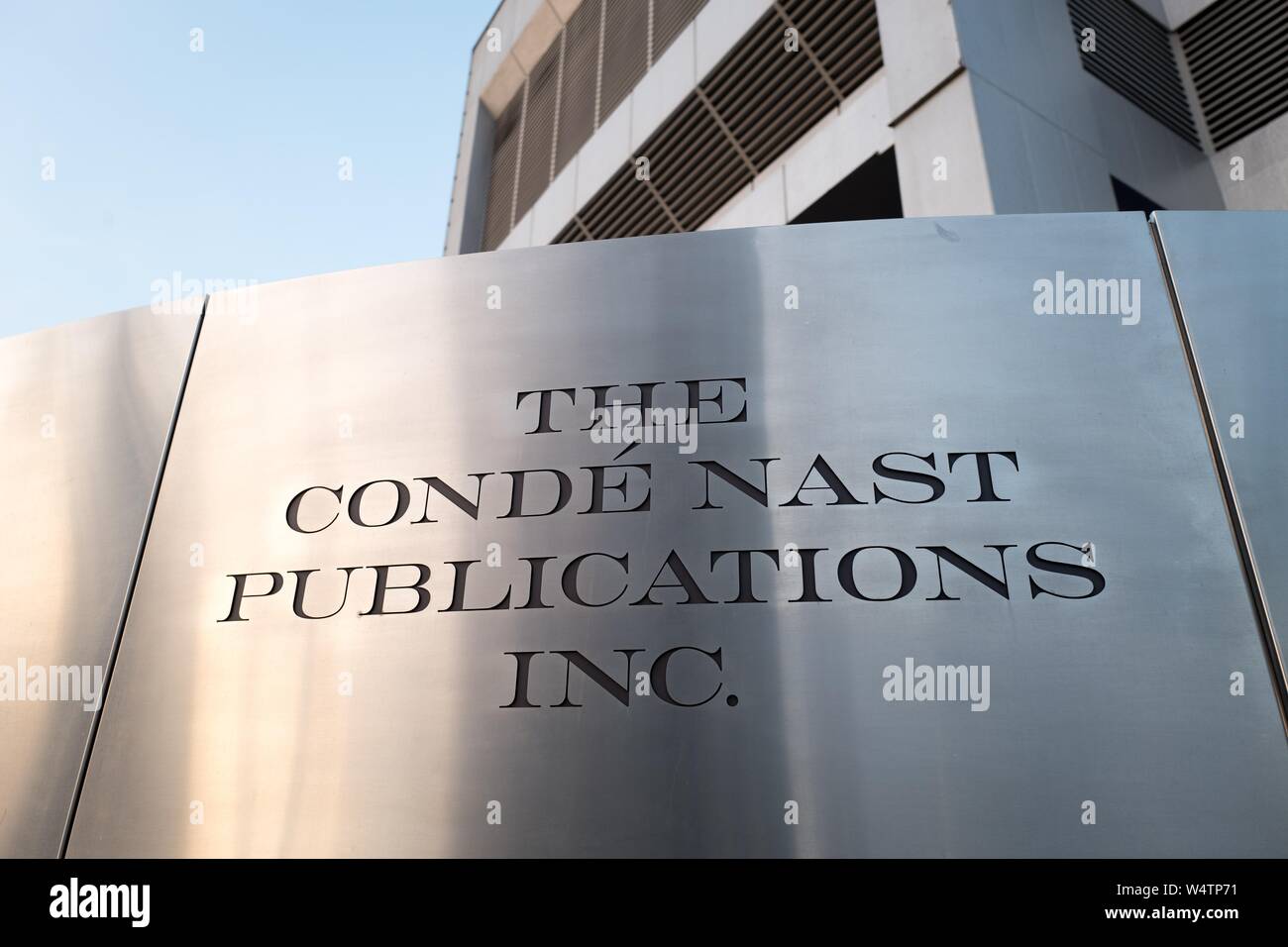 Logo on sign at regional office of Conde Nast publications in downtown Los Angeles, California, October 24, 2018. () Stock Photo