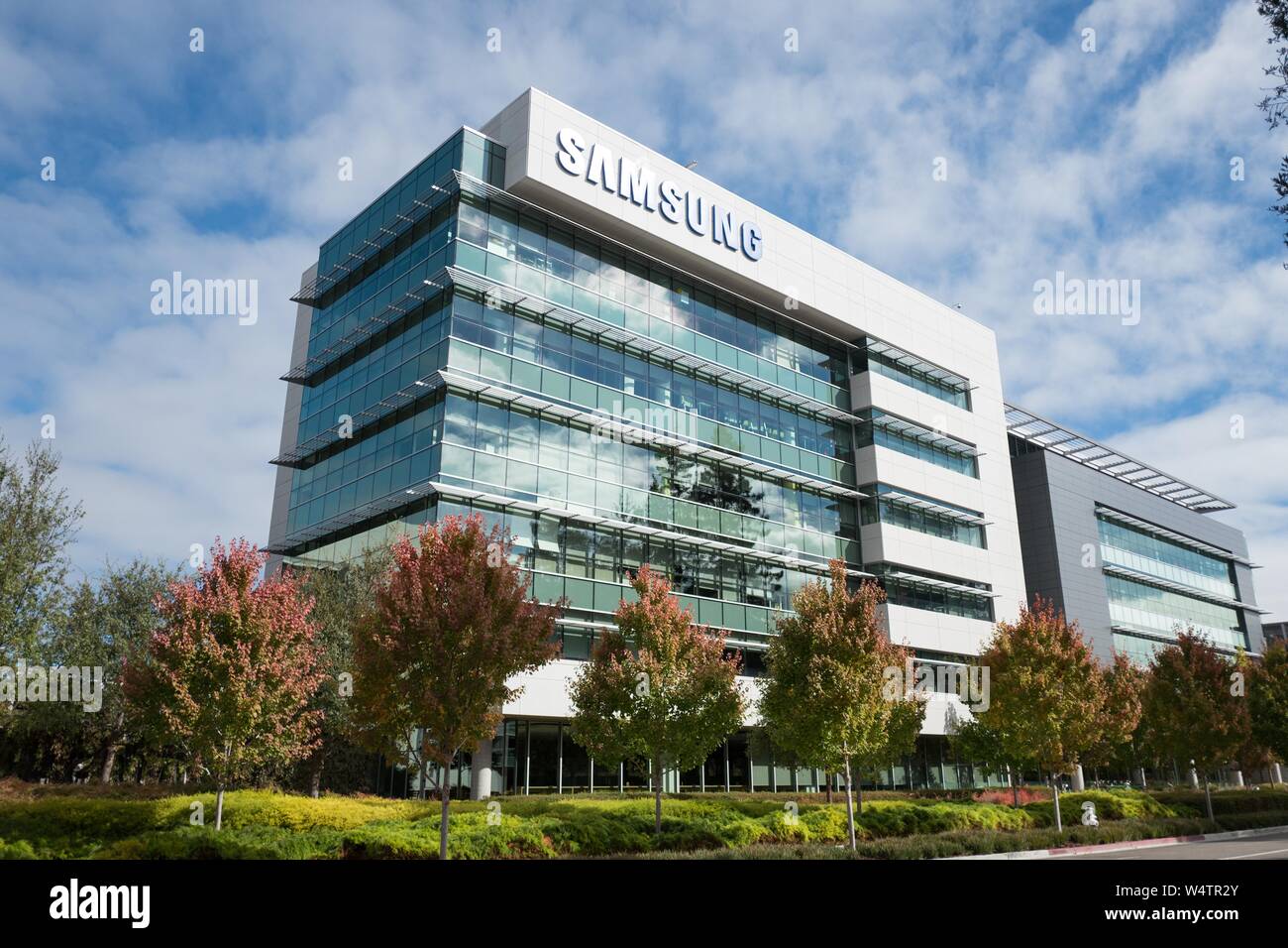 Full-length view of the regional headquarters of technology company Samsung in the Silicon Valley town of Mountain View, California, October 28, 2018. () Stock Photo