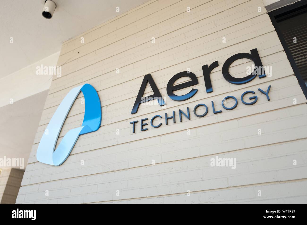 Close-up of logo on facade of cognitive self driving technology company Aera in the Silicon Valley town of Mountain View, California, October 28, 2018. () Stock Photo