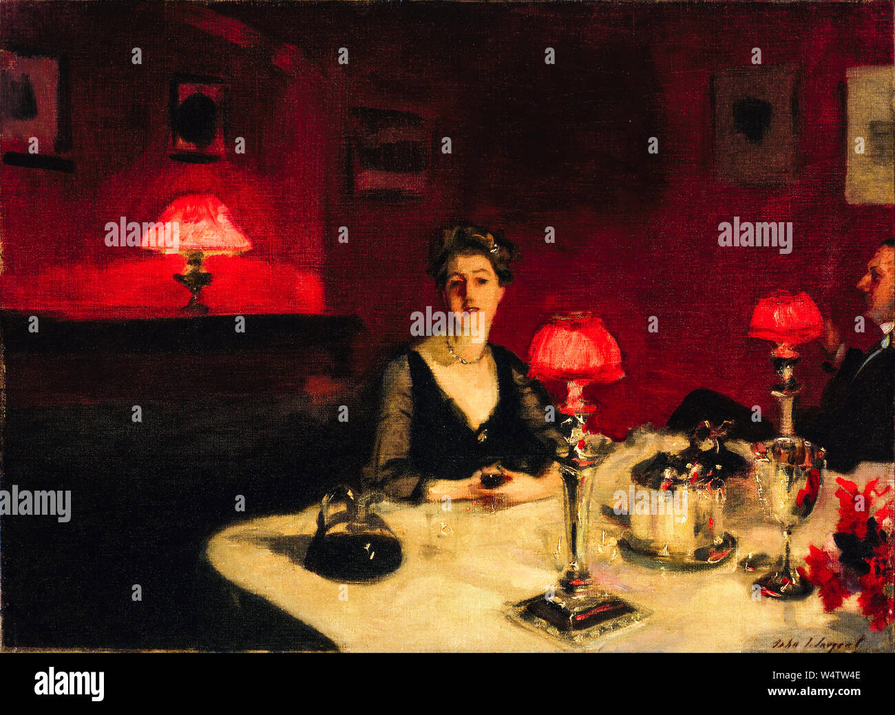 John Singer Sargent, painting, A Dinner Table at Night, 1884 Stock Photo